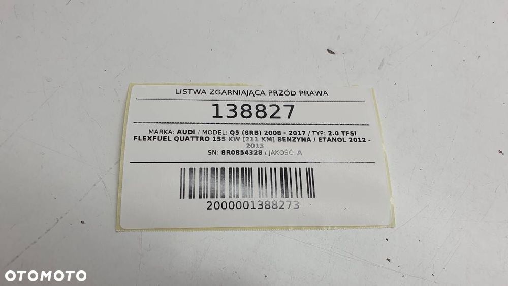 LISTWA MASKOWNICA ZGARNIAJĄCA PRZÓD PRAWA PRZY SZYBOWA AUDI Q5 8R 8R0854328 - 3