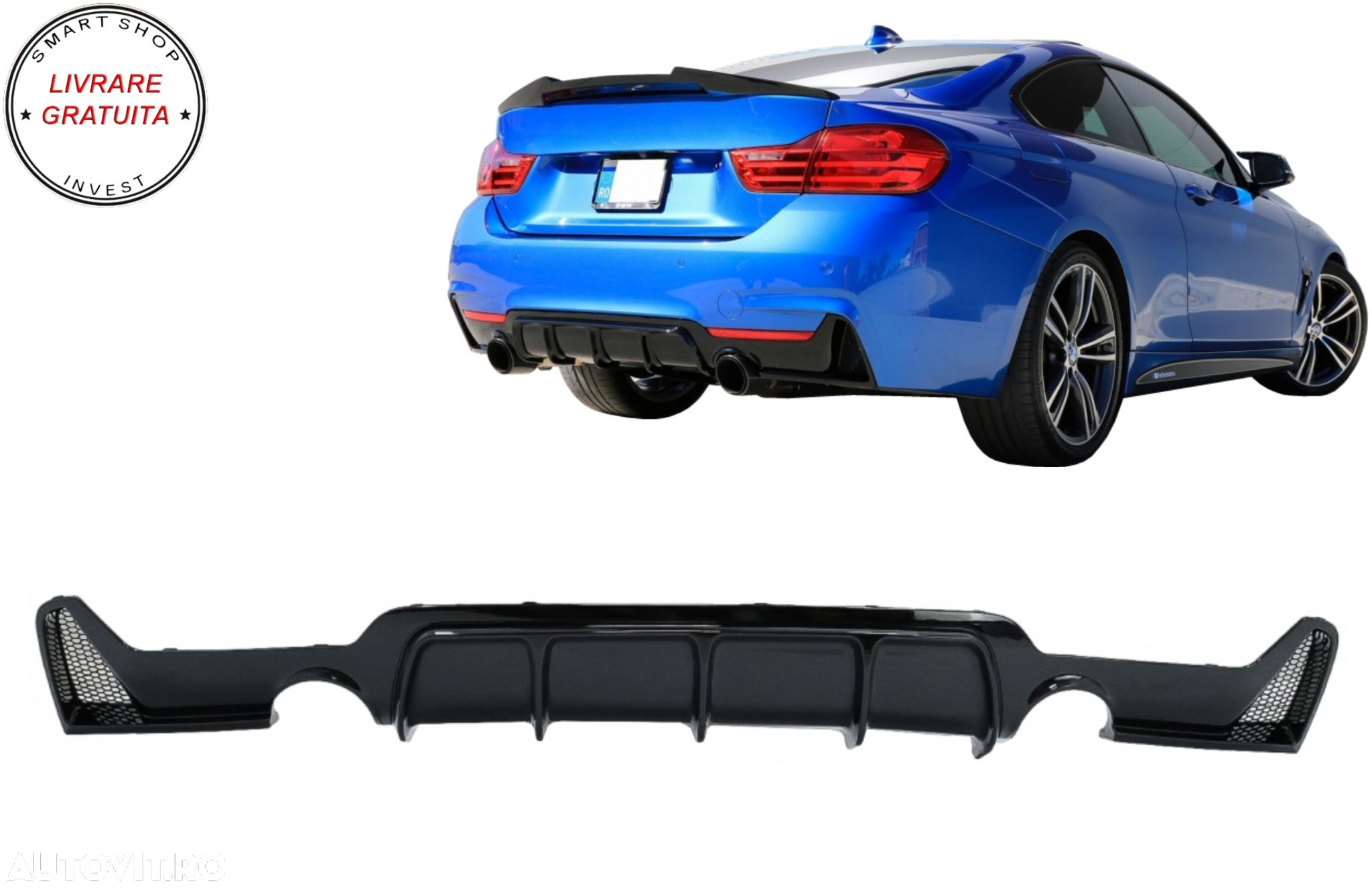 Difuzor Bara Spate Cu Evacuare Dubla BMW Seria 4 F32 F33 F36 (2013-2019) Negru Luc- livrare gratuita - 12