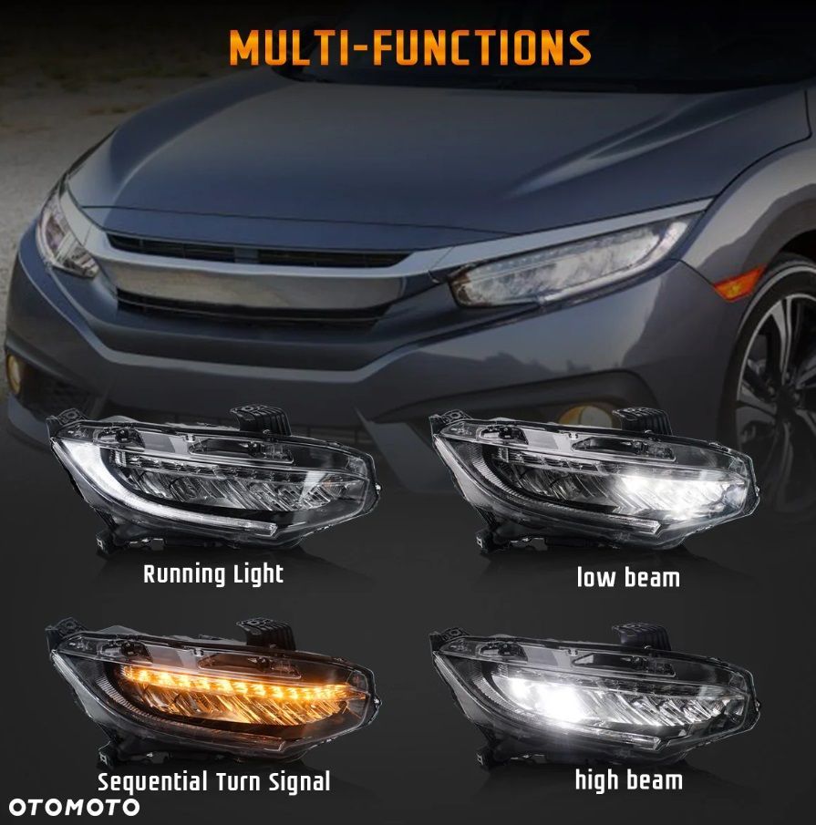 reflektory lampy kpl led diodowe europejskie dts honda civic x 10 2016-2021 - 11