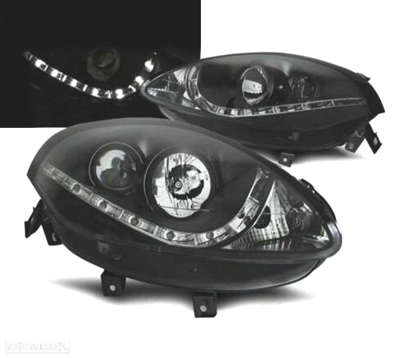 FARÓIS FIAT BRAVO 07- LUZ DIURNA FUNDO NEGRO - 1