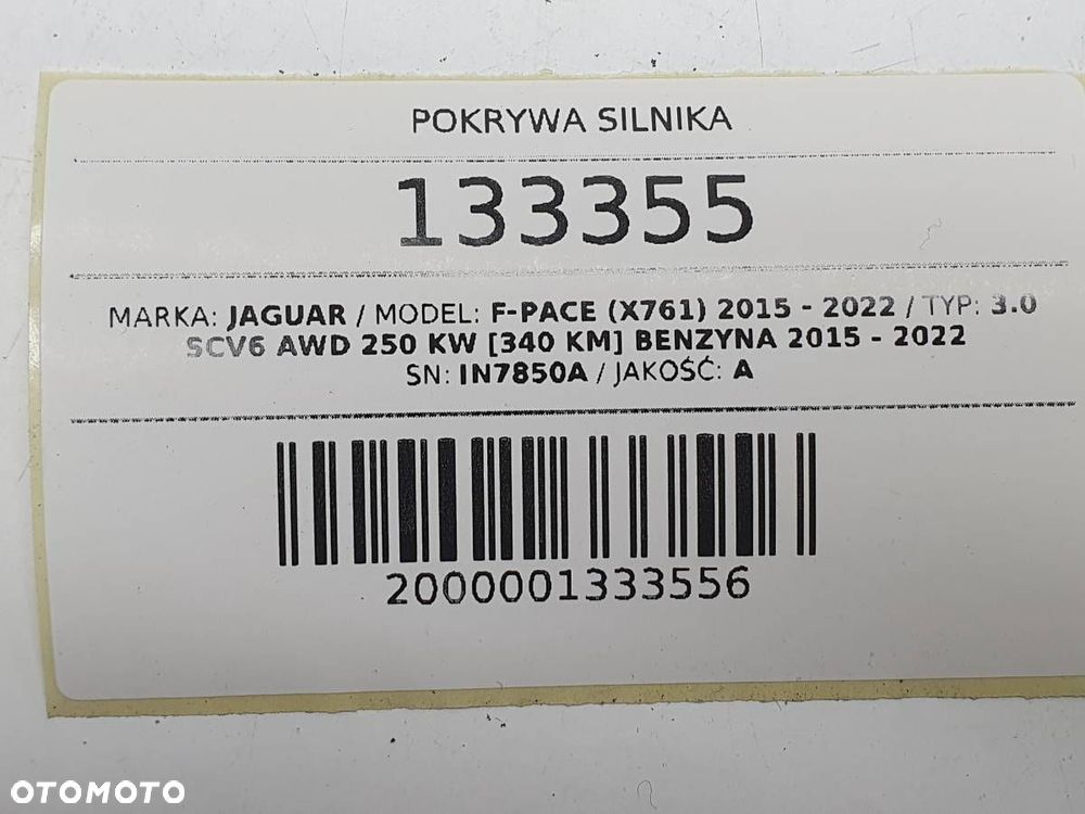OSŁONA POKRYWA SILNIKA JAGUAR F-PACE X761 IN7850A ORYGINAŁ 3.0 SCV6 340KM - 6