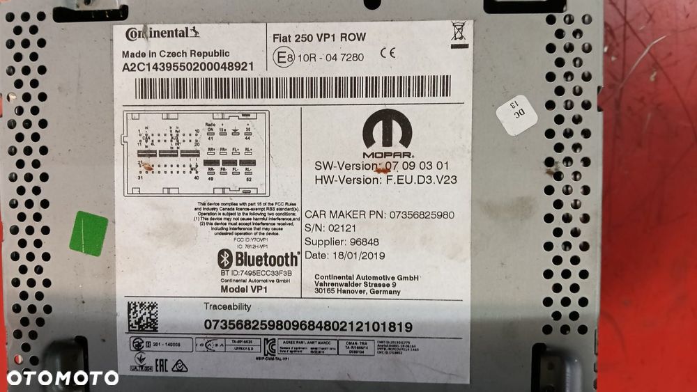 RADIO FIAT DUCATO JUMPER BOXER KOD 14- 07356825980 NO 626/045 - 3