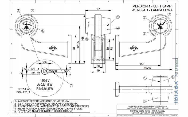 lampa obrysowa old school led biało czerwona 12/24v lewa kabel 5 metrów - 3