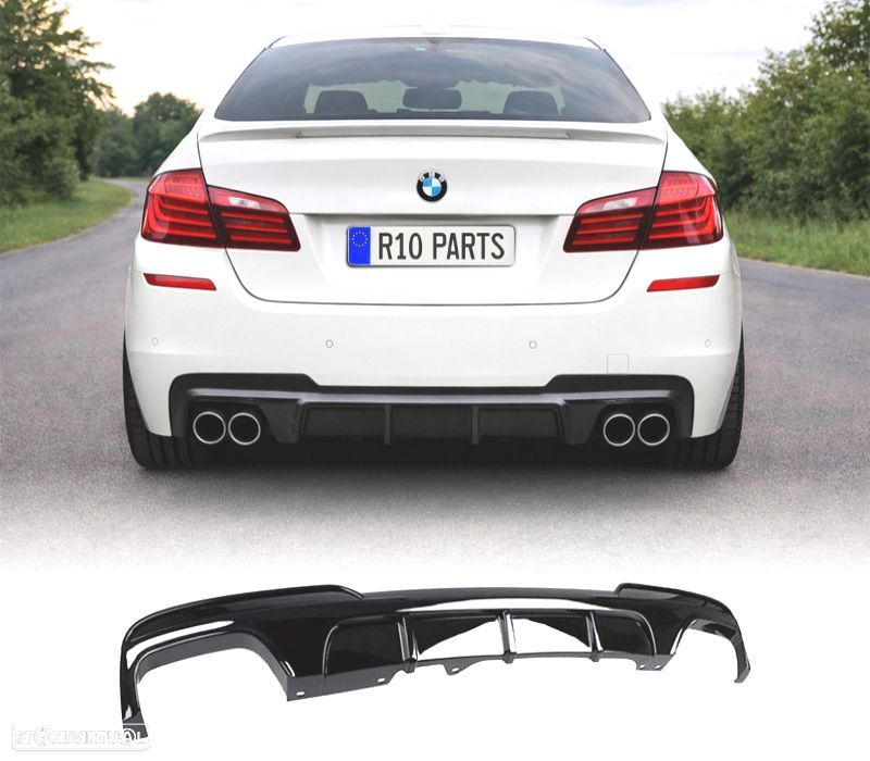 DIFUSOR TRASEIRO BMW F10 F11 10- DUPLA SAIDA LOOK M PERFORMANCE PRETO BRILHANTE - 1