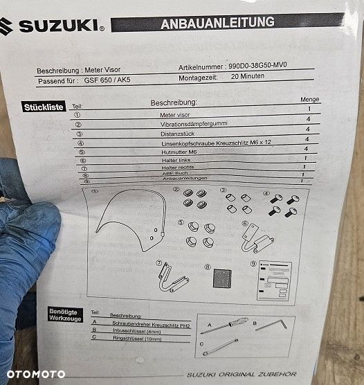 Oryginalna Szyba Owiewka Wizjer Suzuki Bandit GSF 650N   990D0-38G50-MV0 - 6