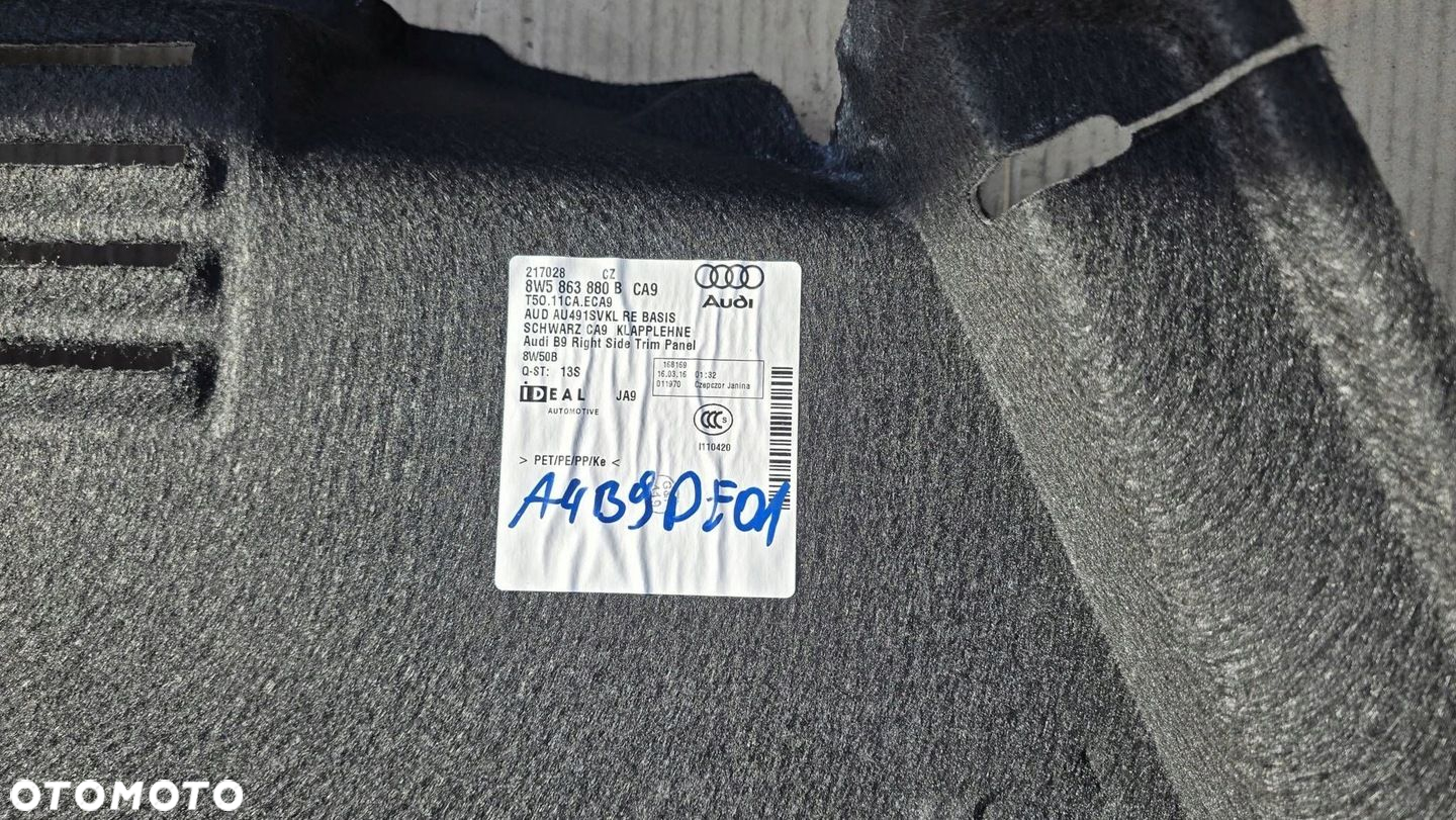 Tapicerka boczek bagażnika Audi A4 S4 8W B9 Sedan 8W5863880B - 3