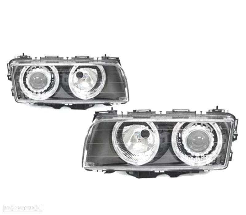 FARÓIS ANGEL EYES BMW E38 98-01 FUNDO PRETO - 1
