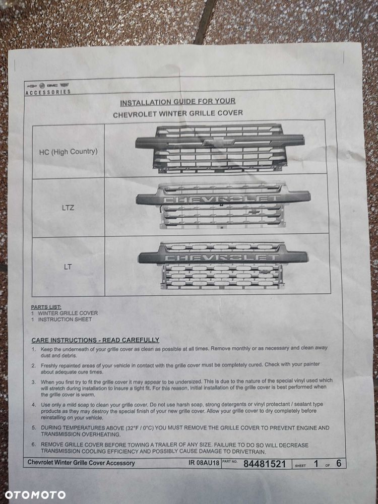 Chevrolet Silverado 2020-23 nowy cover na grill oryginał GM - 2