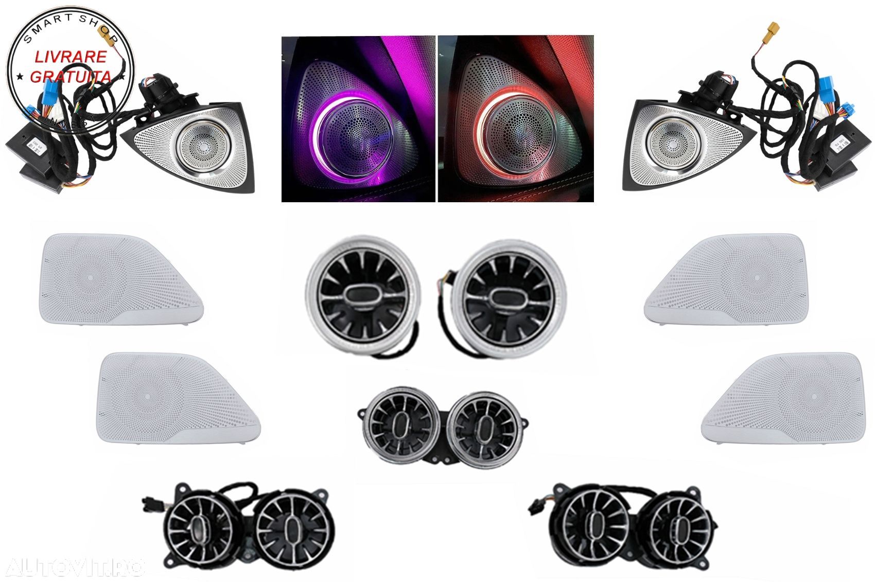 Pachet Grile de aerisire Ornament Difuzor Tweeter LED rotativ 64 culori Mercedes S- livrare gratuita - 1