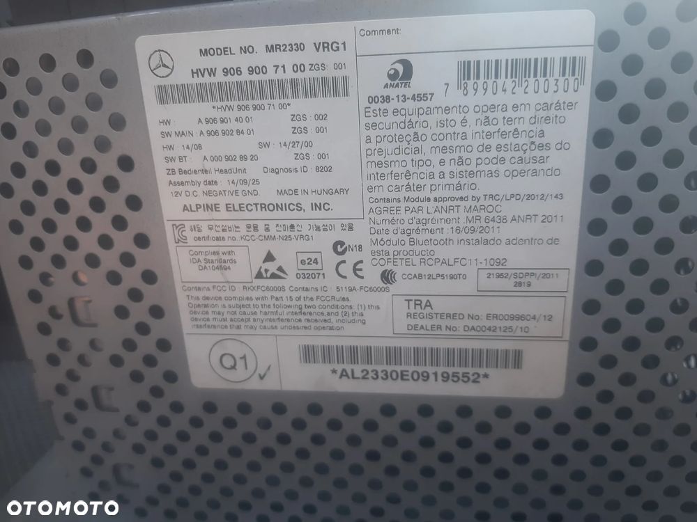 Radio Media samochodowe VW Crafter  Mercedes Sprinter 906 model MR2330 VRG1 - 3