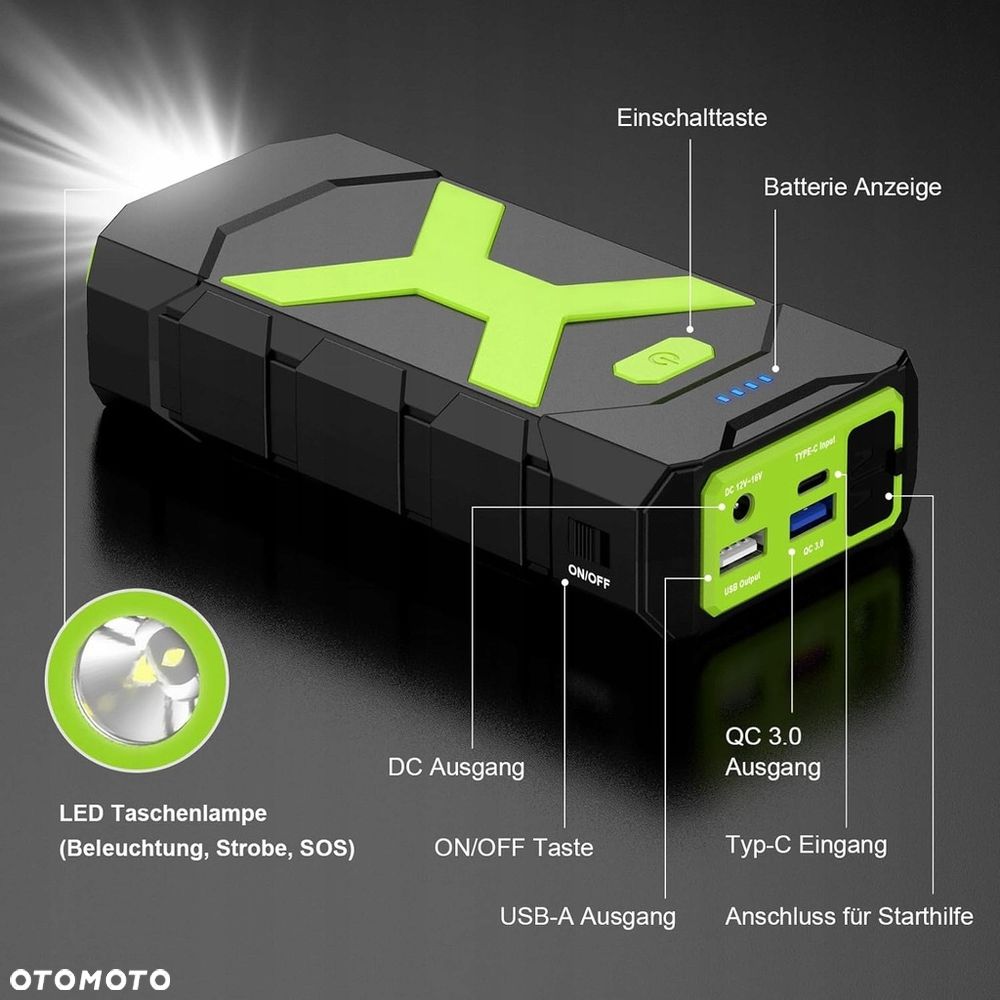 URZĄDZENIE ROZRUCHOWE BOOSTER DO SAMOCHODU ROZRUCH STARTER POWERBANK 12V 2000A - 4