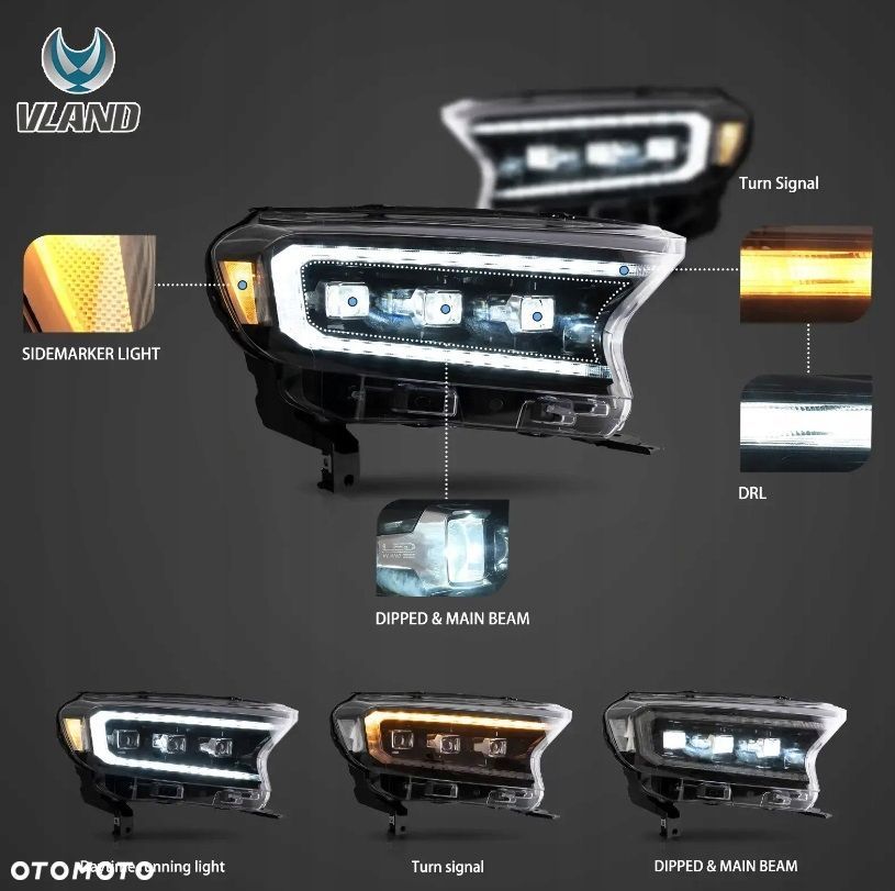reflektor lampa kpl vland full led neon tuning ford ranger v 5 mk5 lift 16- - 7