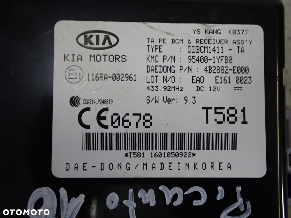 KIA PICANTO II 1.0i G3LA LIFT 15-17 ZESTAW STARTOWY STEROWNIK STACYJKA - 4