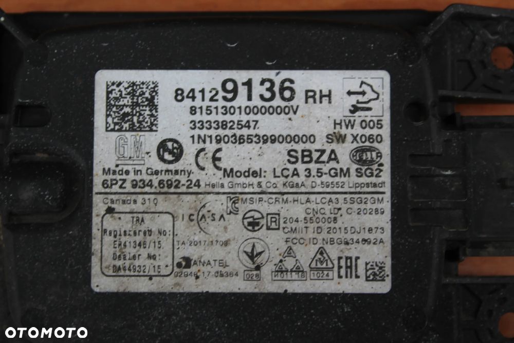 CZUJNIK MODUŁ RADAR SENSOR MARTWEGO POLA SENSOR PRAWY OPEL INSIGNIA B 84129136 - 2
