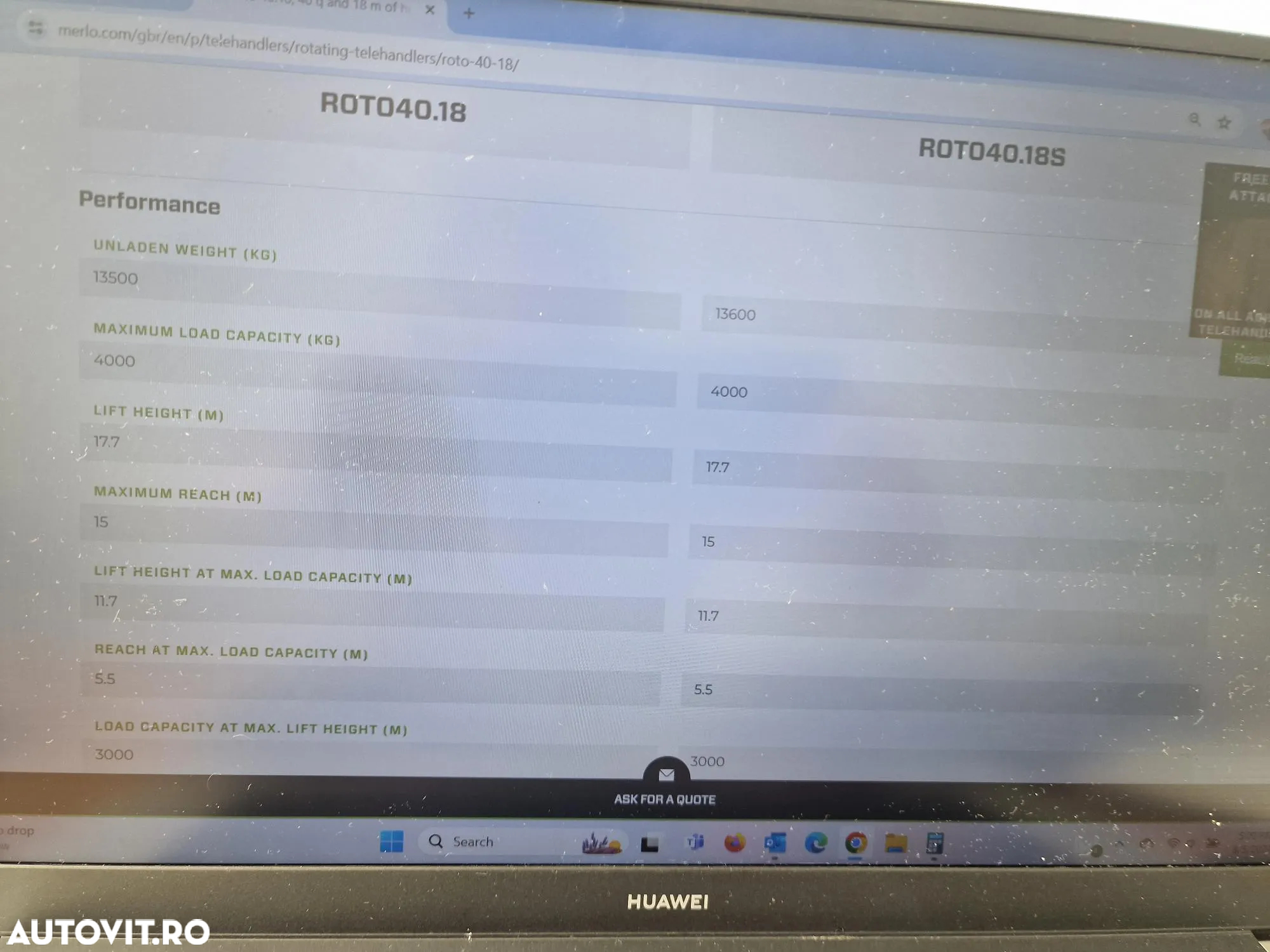 Merlo ROTO 40.18, ROTATIV la 18, ridica 4t, Aer cond, nacela 3 pers, cupa, furci, TELESCOPIC 4 tronsoane, posibilitate leasing, garantie 2 ani-PROMOTIE 154900 EUR+Tva - 31