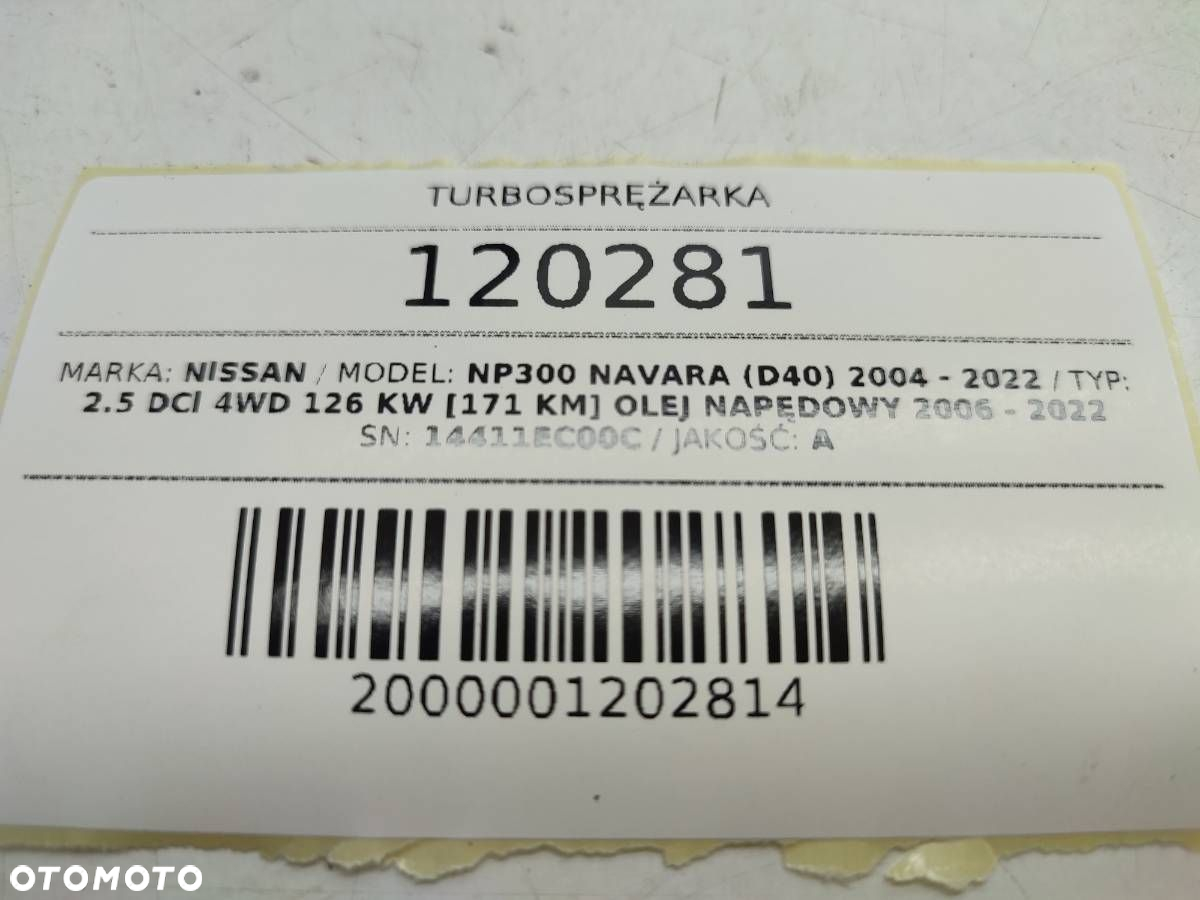 TURBOSPRĘŻARKA TURBINA 2.5 DCI NISSAN NAVARA III D40 14411EC00C - 12