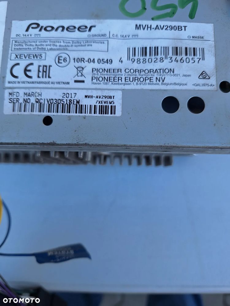 RADIO PIONEER MVH-AV290BT 2 DIN CD DVD USB MP3 CAMERA BLUETOOTH - VW TRANSPORTER T5 - 3