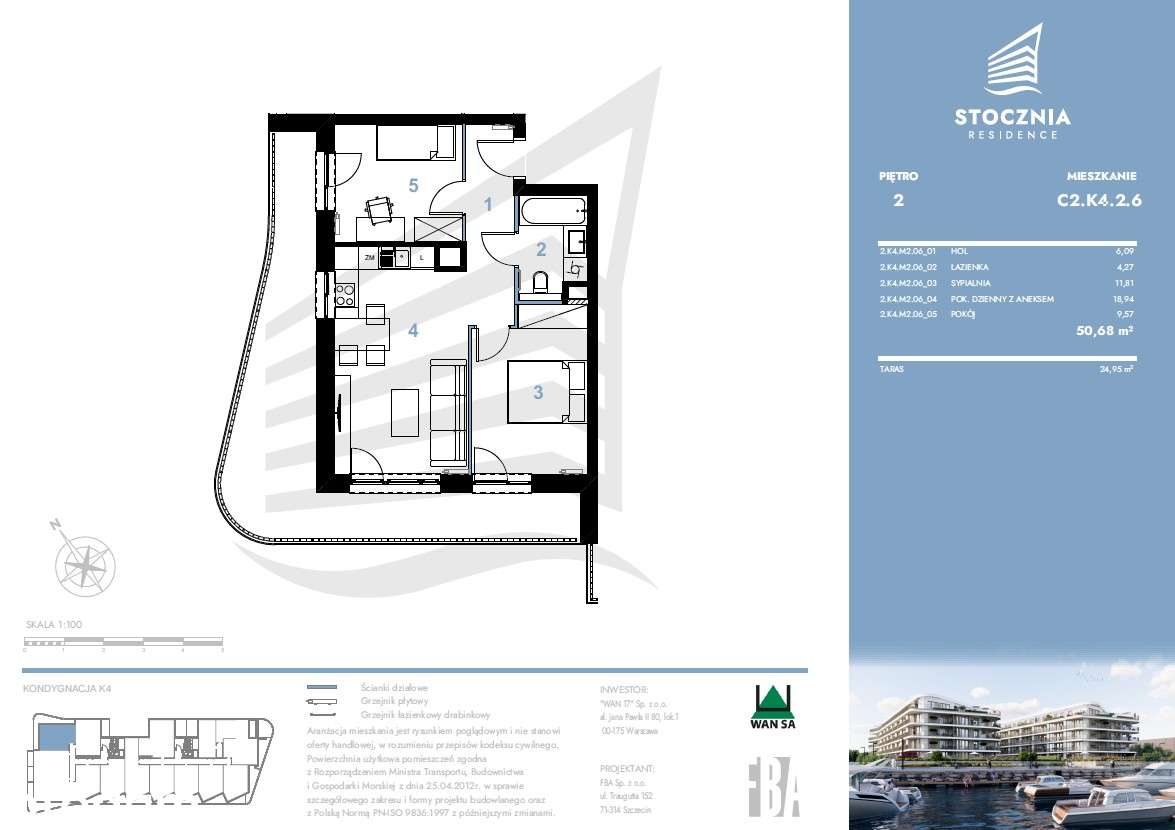 Mieszkanie 50,68 m2 + taras | Stocznia Residence
