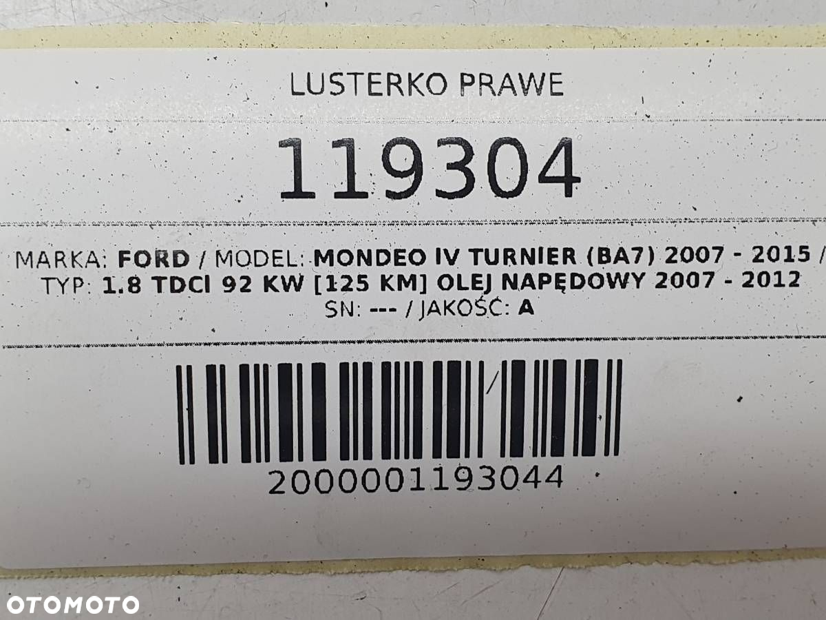 LUSTERKO PRAWE ELEKTRYCZNE SKŁADANE FORD MONDEO MK4 11 PIN EUROPA - 9