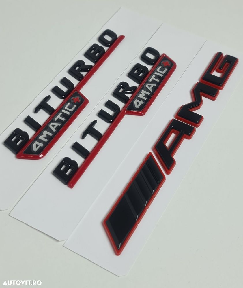Pachet-Set-Embleme-Sigle-Logo-Stema-Bicolore-Mercedes-AMG+V8-Biturbo-Turbo-4Matic+-Aripi-GLE-C-E-CLS - 1