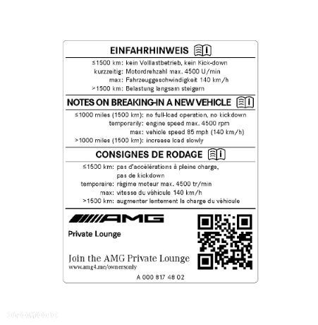 MERCEDES WIELE MODELI Tabliczka informacyjna OE - 1