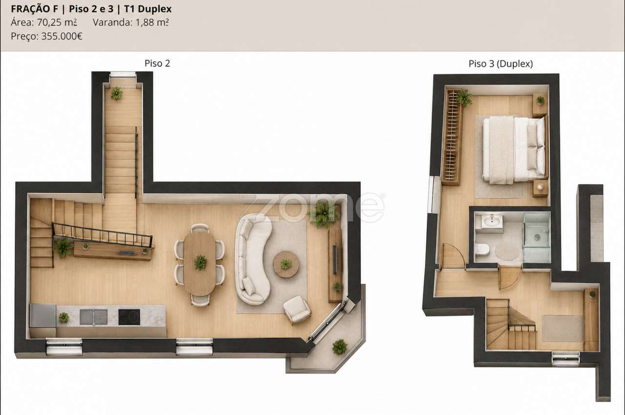 T1 duplex com varanda - Grande imagem: 5/8