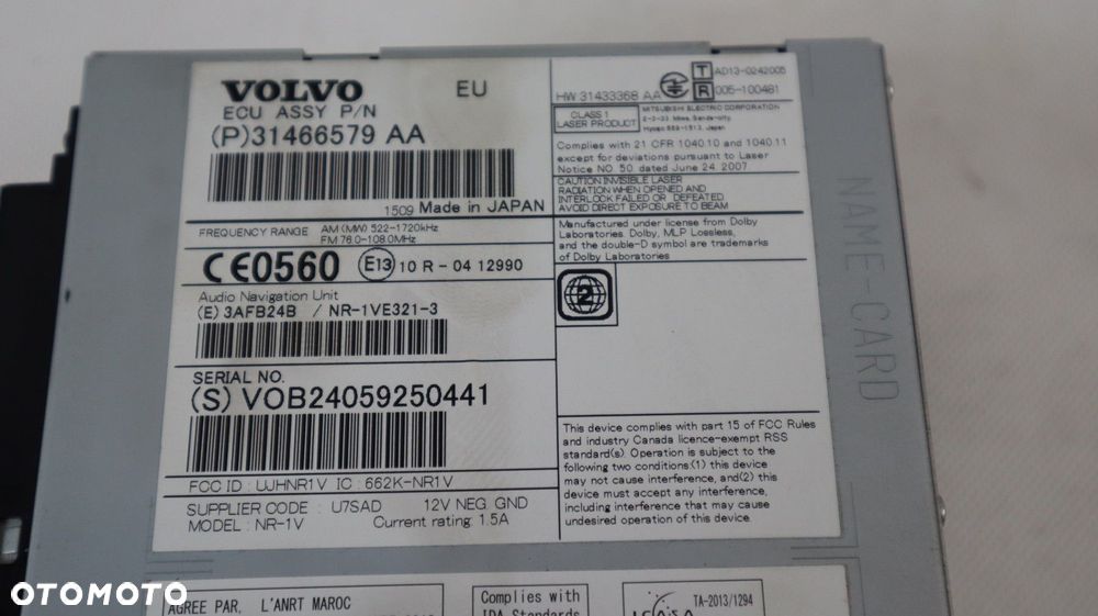 VOLVO V40 II RADIO CZYTNIK PŁYT NAWIGACJA 31466579 - 6