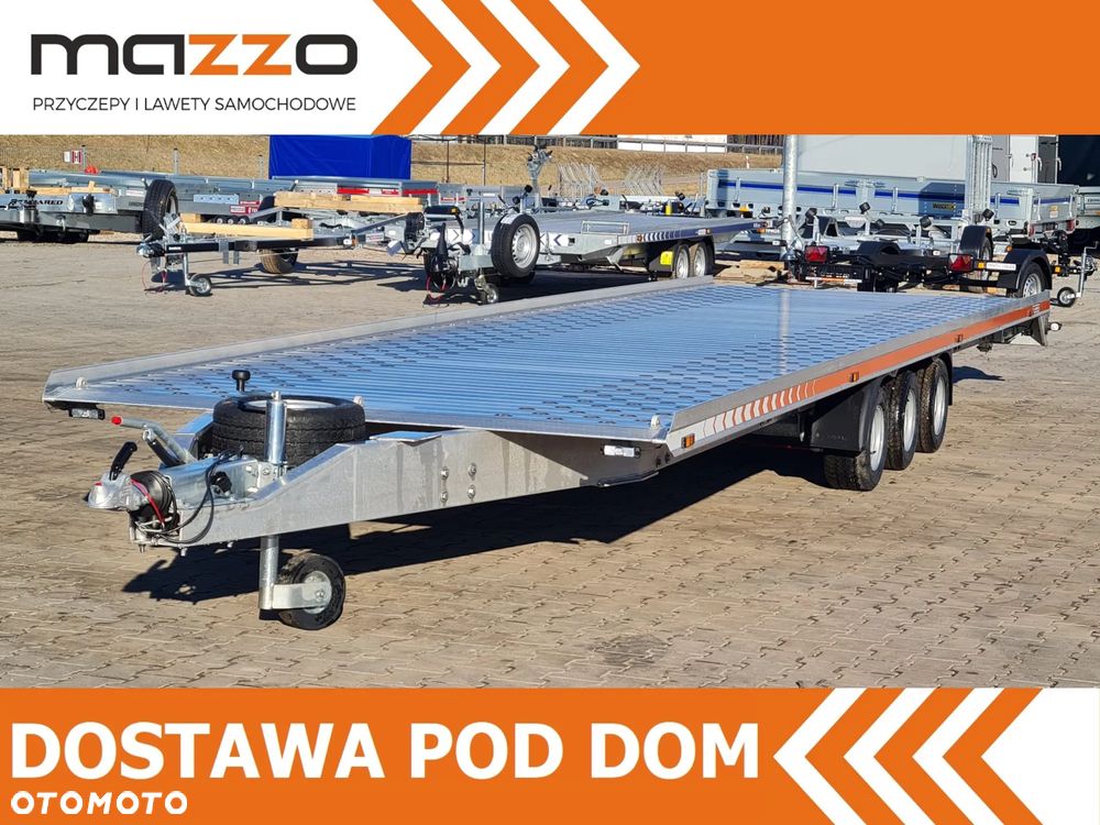 MAZZO DOSTAWA! Laweta ALUMINIOWA 850x210cm! Masa własna tylko 840kg! DMC 3500, przyczepa NA DWA AUTA, koło zapasowe, najazdy - 1