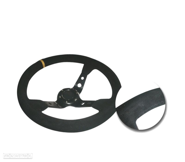 VOLANTE TIPO OMP PRETO PRETO CAMURÇA INVERTIDO