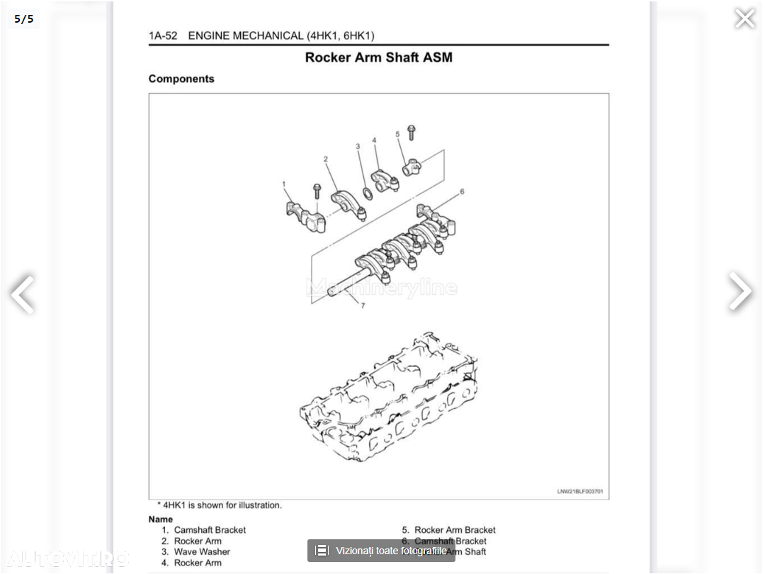 Culbutor (balansier) supapă ISUZU (8-97306-424-2) pentru excavator ISUZU nou - 4
