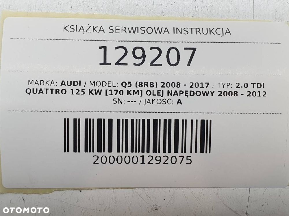 KSIĄŻKA SERWISOWA INSTRUKCJA AUDI Q5 2.0 TDI EUROPA - 6