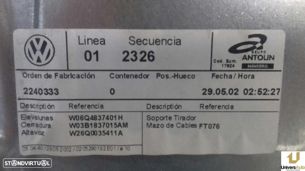 ELEVADOR DE VIDRO FRONTAL ESQUERDO VOLKSWAGEN POLO 2002 -6Q4837755 - 1