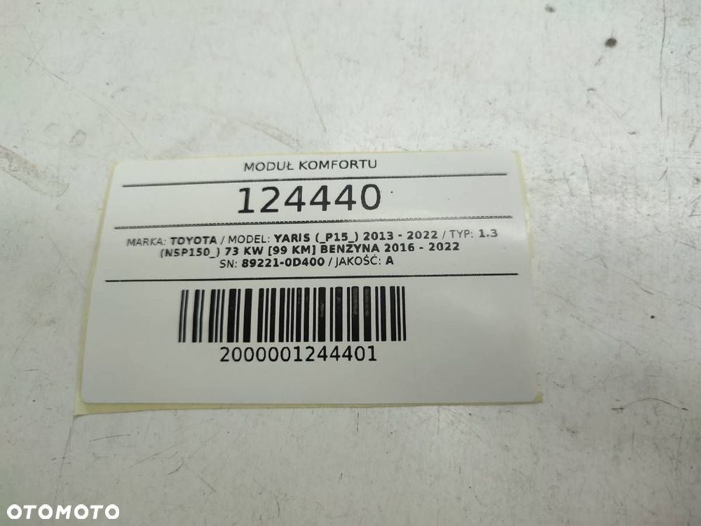 MODUŁ KOMFORTU STEROWNIK 89221-0D400 TOYOTA YARIS III P15 EUROPA - 8
