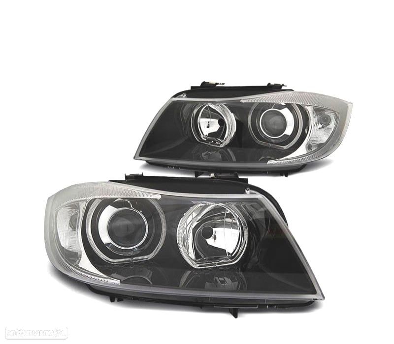 FARÓIS ANGEL EYES LED PARA BMW E90 05-12 FUNDO PRETO - 1