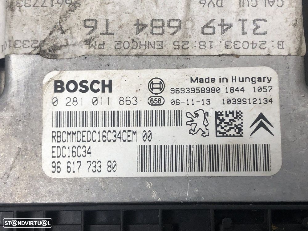 Centralina do motor ECU Usado PEUGEOT 307 1.6 HDi 0281011863 0 281 011 863 MOTOR... - 4