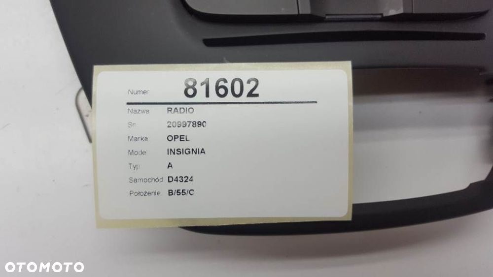 RADIO OPEL INSIGNIA A (G09) 2008 - 2017 2.0 CDTI 4x4 (68) 118 kW [160 KM] olej napędowy 2010 - 2017 20997890 - 5
