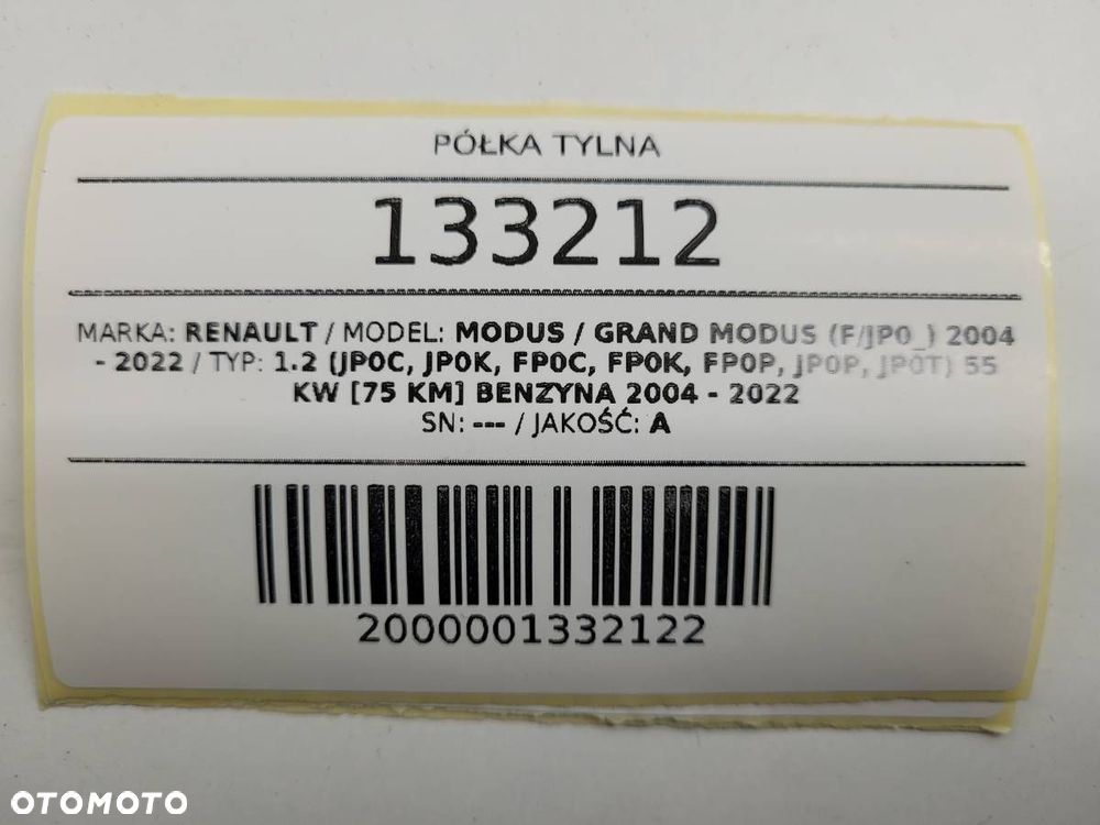 PÓŁKA TYŁ TYLNA BAGAŻNIKA RENAULT MODUS - 7