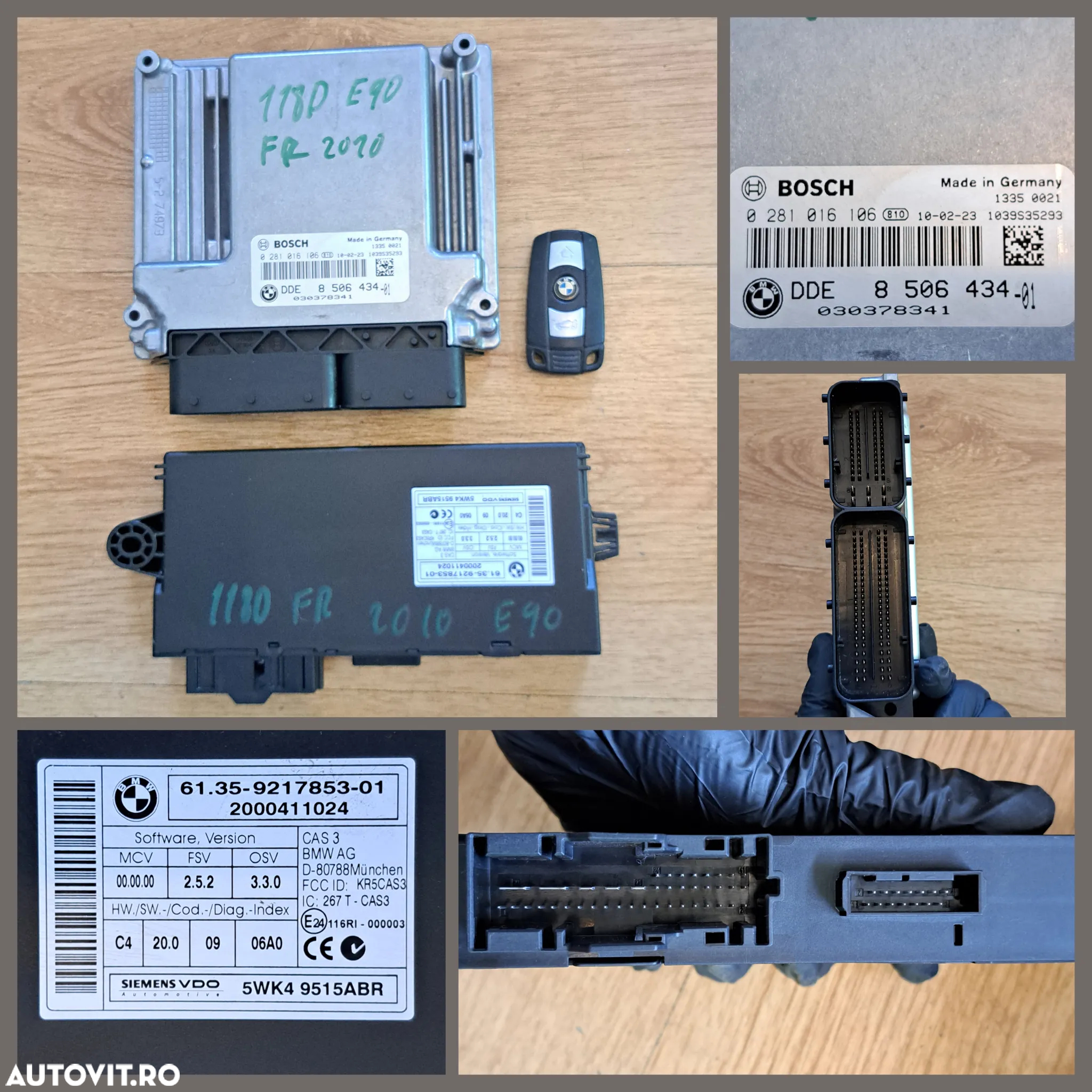 BMW seria 3 E90 volan sport pachet M SZL panou butoane geamuri oglinzi electrice butoane control clima Set Kit Pornire senzor ploaie condens buton start stop modul FRM II - 6