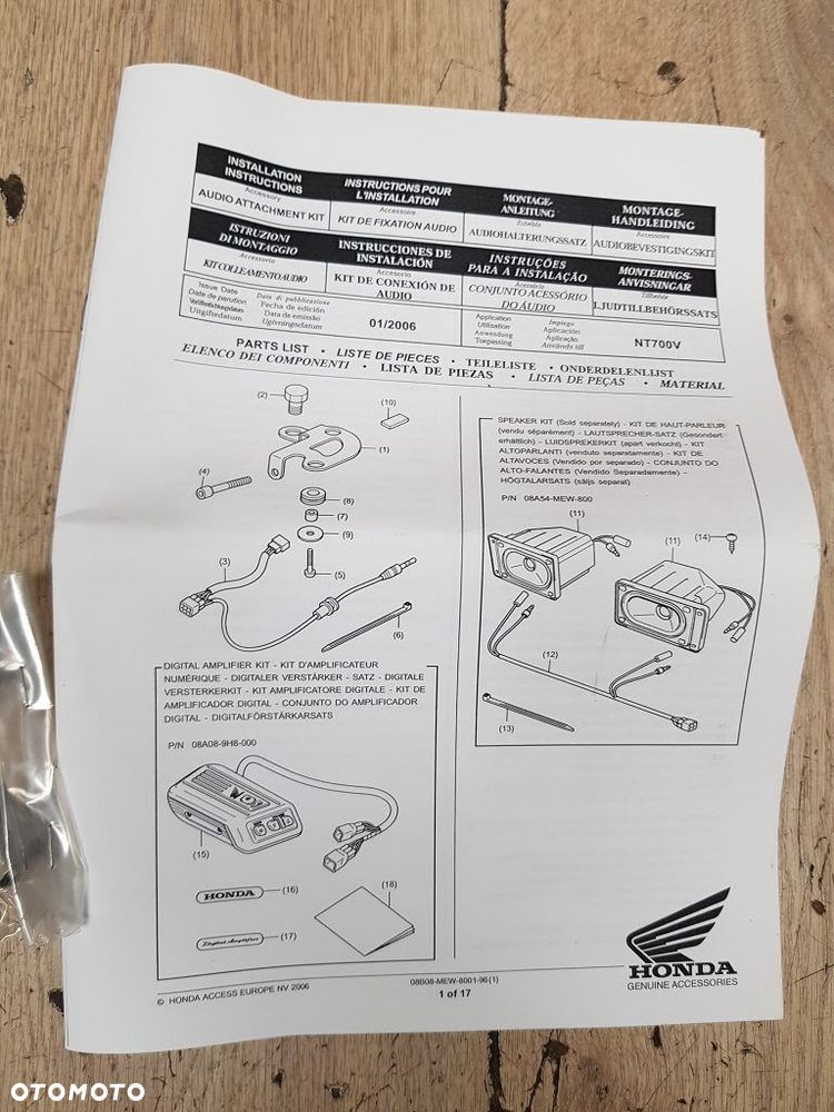 Zestaw montażowy audio Honda NT700V Deauville 08B08-MEW-800 - 2