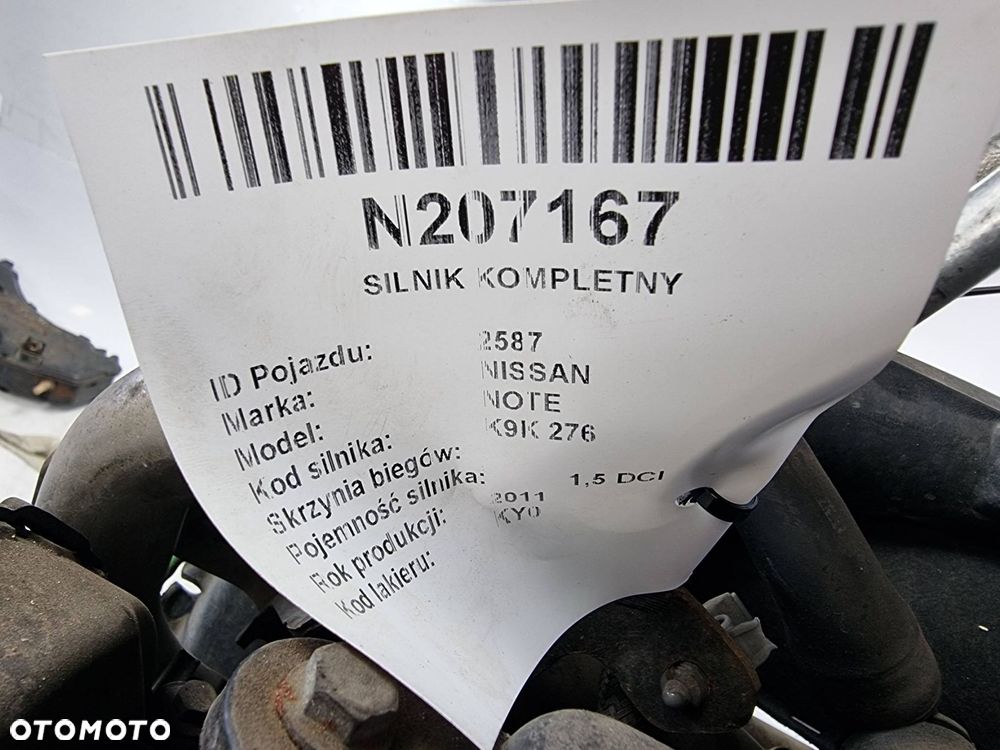 SILNIK KOMPLETNY NISSAN NOTE K9K276 - 6