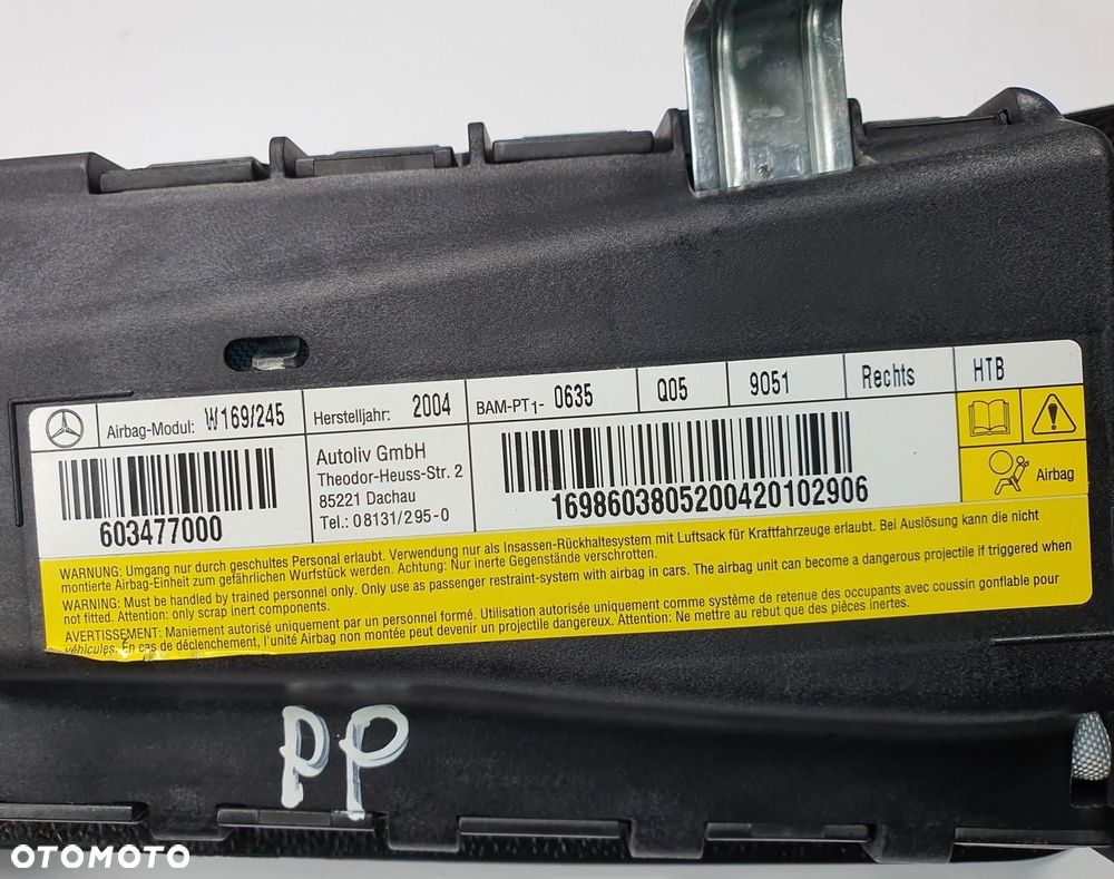 PODUSZKA AIRBAG W FOTEL PRAWY PRZÓD MERCEDES W169 1698603805 - 6