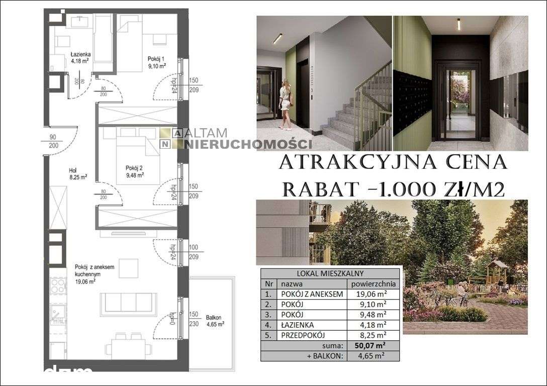 -1000zł/m2! 3pok 50,07m2 IIp. Balkon Mistrzejowice