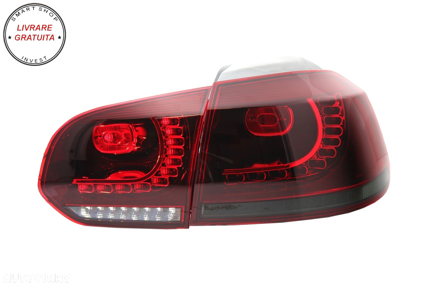 Stopuri Full LED VW Golf 6 VI (2008-2013) R20 Design Rosu Fumuriu cu Semnal Dinami- livrare gratuita - 8