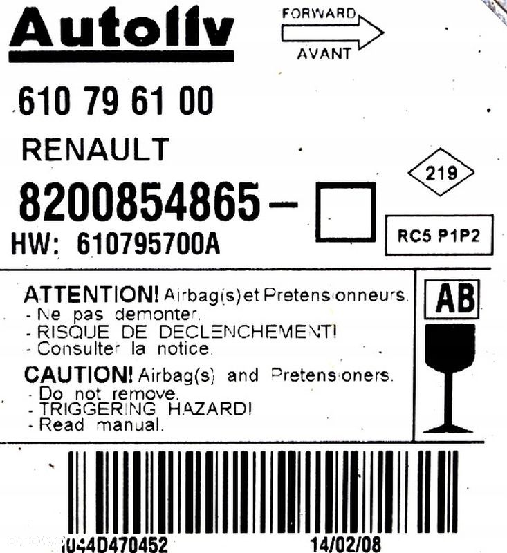 MODUŁ PODUSZEK AIR-BAG RENAULT CLIO III 8200854865 610796100 - 2
