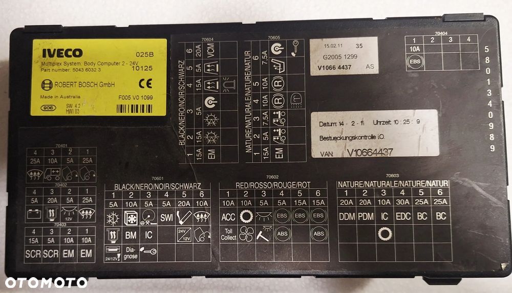 IVECO  Sterownik Moduł Multiplex  Body Computer 2 - 24V  504360323  G20051299 - 1