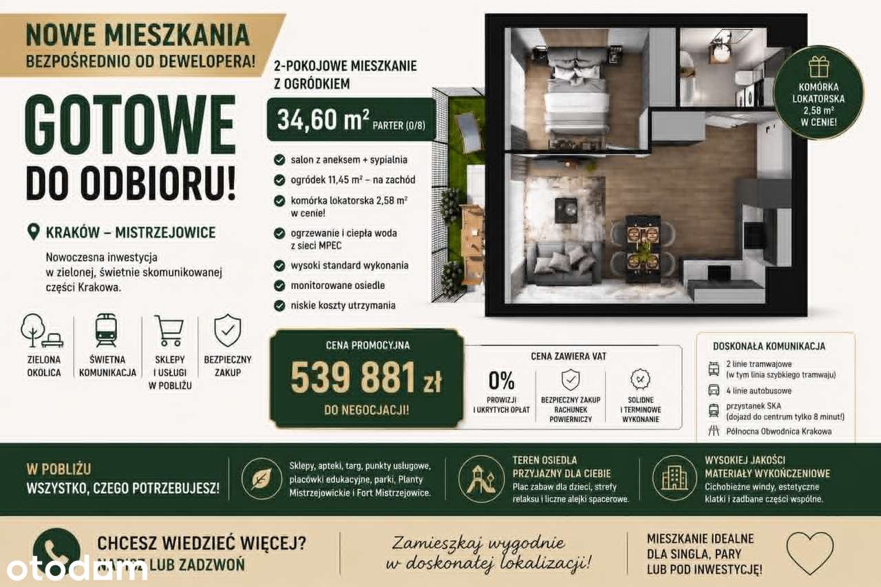 Nowe mieszkanie z ogródkiem – gotowe do odbioru | 539 881 zł
