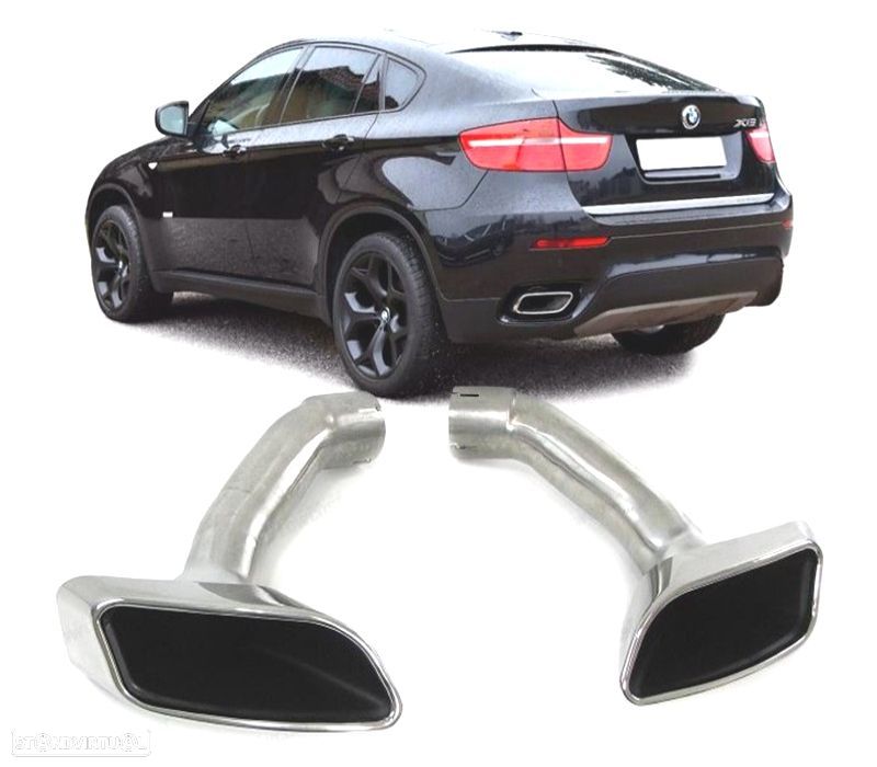 PONTEIRAS DE ESCAPE BMW X6 E71 08-14 LOOK M CROMADO + MOLDURA DE ESCAPE - 1