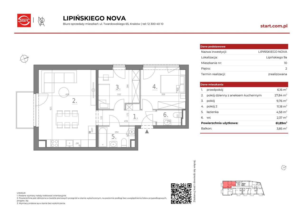3-pokojowe mieszkanie 61m2 + balkon - Pełny obrazek: 2/15