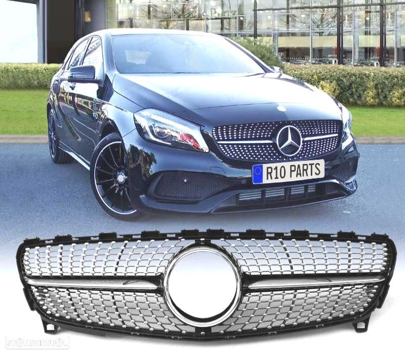 GRELHA FRONTAL MERCEDES CLASE A W176 16-18 PRETO CROMADO LOOK DIAMOND - 1