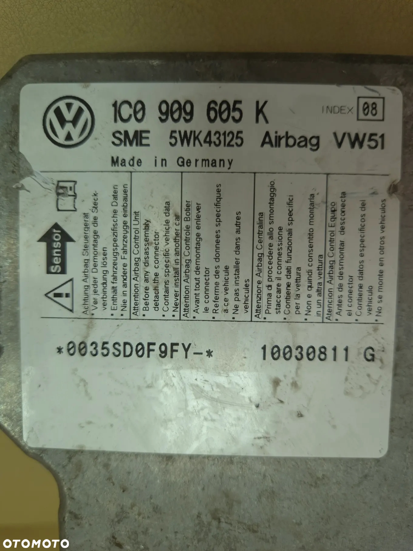 MODUŁ SENSOR AIRBAG SEAT AUDI SKODA VW 1C0909605B 1C0909605A 1C0909605C 1C0909601 1C0909605K - 7